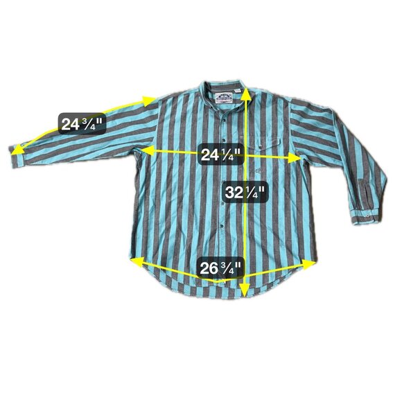 Vintage Levis Button Up Shirt Mens XL Striped Long Sleeve Teal Gray 1980s Taiwan - Picture 9 of 9